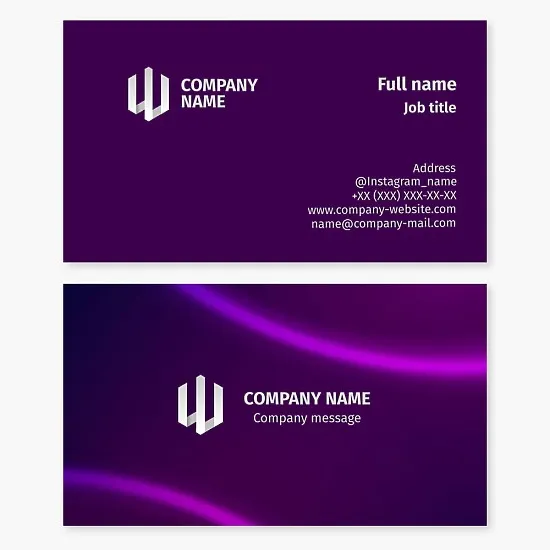 Professional business card template. Trident. Symbol of power, strength, associated with the gods of water and thunder. Letter W.