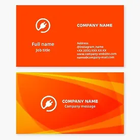 Business card template with electrical plug logo. Electrician. Electrical equipment. Letter O.