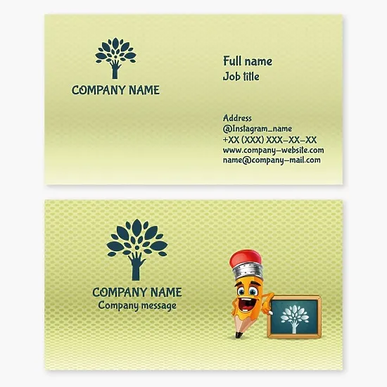 Business card template for the education sector. Courses, additional education, clubs, studios, art schools, tutor.