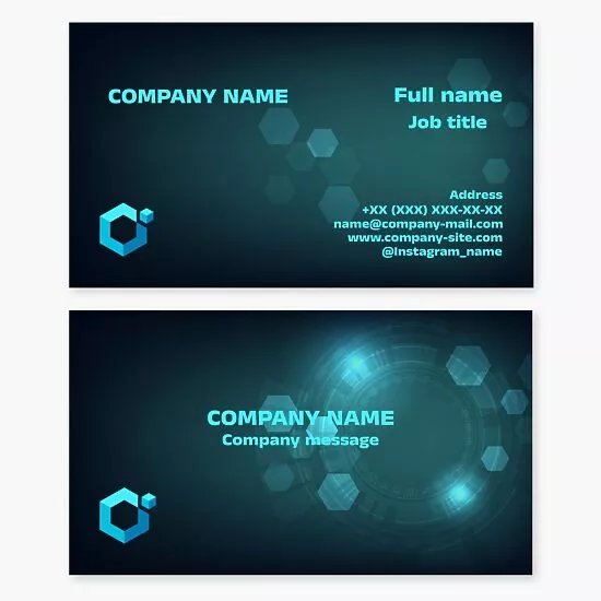 Teal Business Card Template with Hexagon Design 