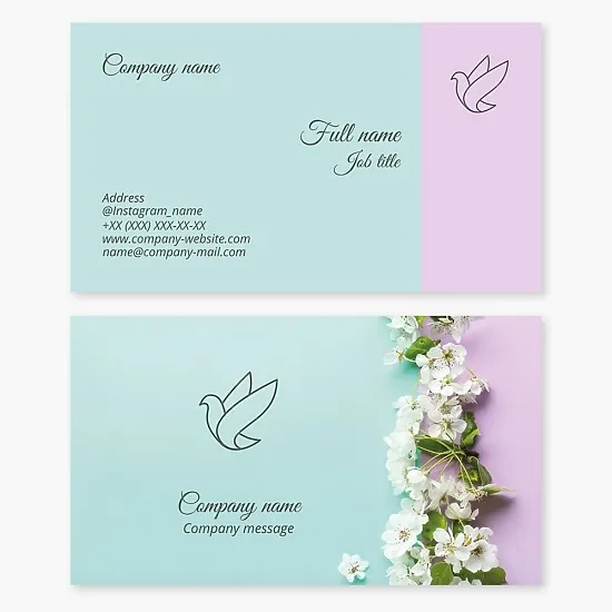 Two color business card template: Dove, spring, peace, freedom