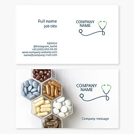 Medical business card template for healthcare. Medicines.