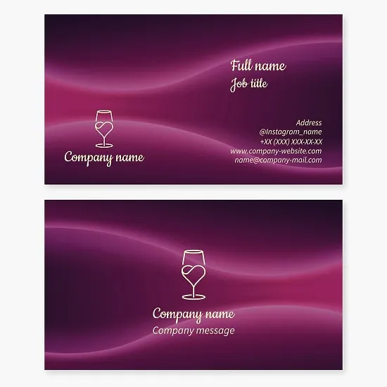 Business card template: wine glass with heart, wine, ingredients for wine products.