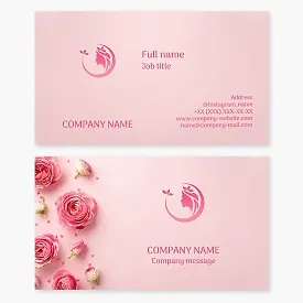 Pink Beauty Business Card Template. Woman, Plant, Crown, Beauty Salon.