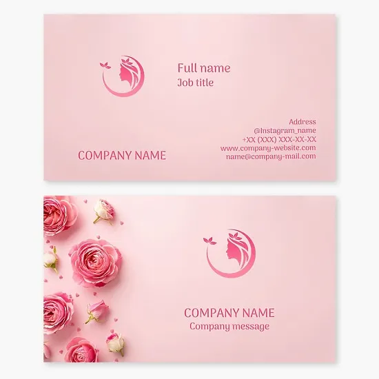 Pink Beauty Business Card Template. Woman, Plant, Crown, Beauty Salon.
