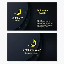 Business card template. Female facial profile, moon, night. Beauty.