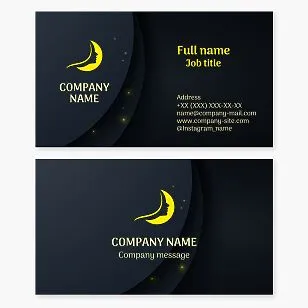 Business card template. Female facial profile, moon, night. Beauty.