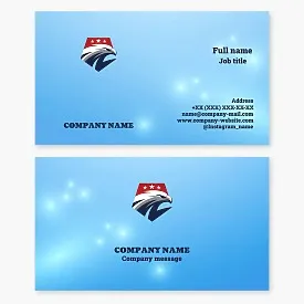 Patriotic American Eagle business card template. Eagle, pentagon, stars.