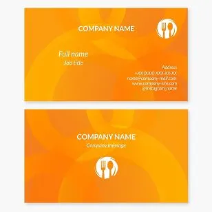 Business card template. Cafe, restaurant. Spoon, fork. Hot food.