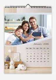 Calendar template Modern happy family with daughter with background interiors of children's room.