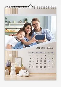Calendar template Modern happy family with daughter with background interiors of children's room.
