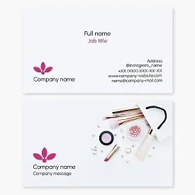 Business card template for cosmetics and makeup. Stylist, makeup artist, cosmetologist. Flower-trefoil.
