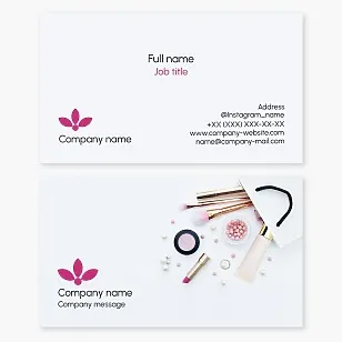 Business card template for cosmetics and makeup. Stylist, makeup artist, cosmetologist. Flower-trefoil.