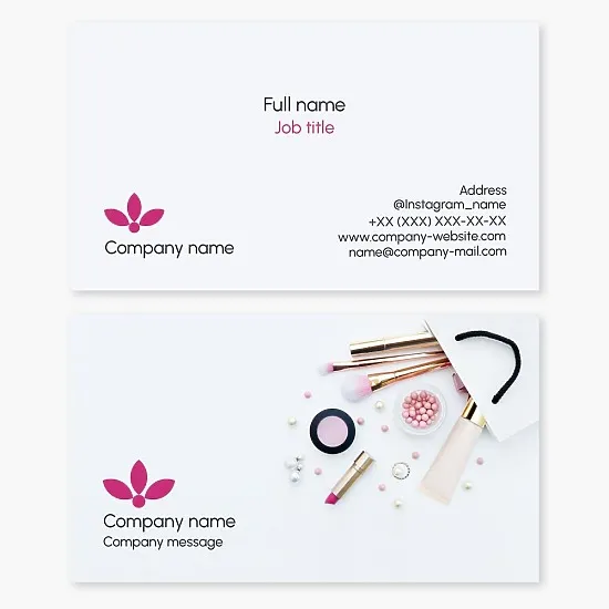 Business card template for cosmetics and makeup. Stylist, makeup artist, cosmetologist. Flower-trefoil.