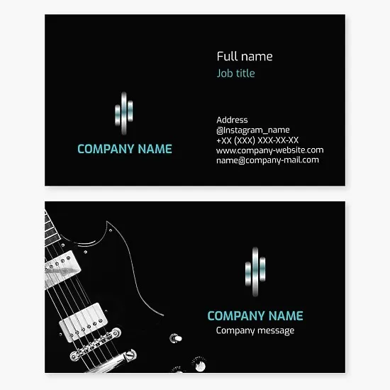Business card template. Recording studio. Guitar. Music.
