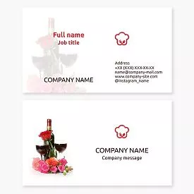 Business card template. Restaurant. Wine, flowers, chef's hat.