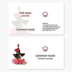 Business card template. Restaurant. Wine, flowers, chef's hat.
