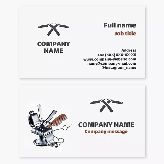 Business card template Barbershop services, Barbershop materials, Barbershop tools, Letter X