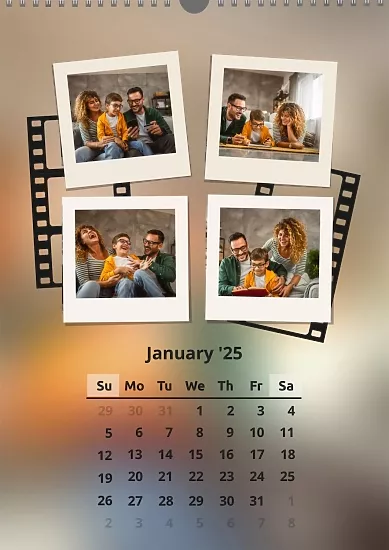 Calendar template Cheerful family on polaroid photos