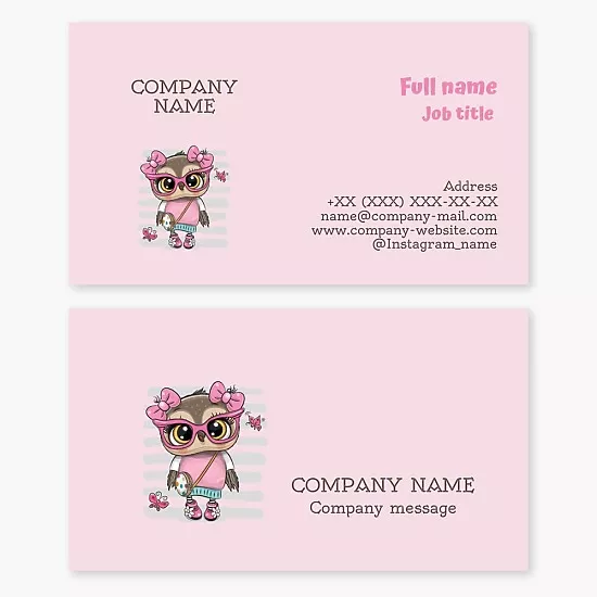 Owl business card template in a children's style for children's stores or child development centers