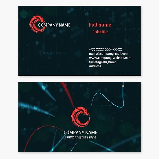 Business card template. Abstract. A dragon in the modern digital world. A symbol of wisdom, strength, luck, and imperial power. The letter O.