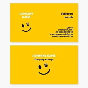Fork and spoon with smiley | Restaurant business card template for kitchen, cafe, catering and cooking.