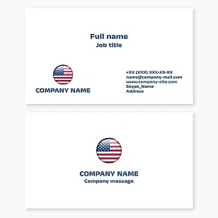 Patriotism business card template, stylized US flag, US flag icon.