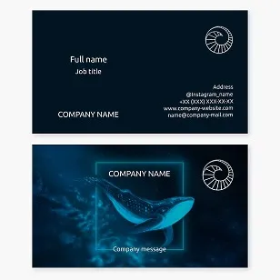 Business card template "Starry sky and blue whale". Symbol of wisdom, longevity, harmony, rebirth, eternity, tranquility, striving for new horizons.
