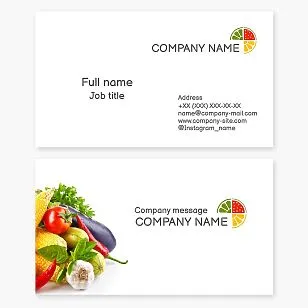Business card template. Vegetables and berries.