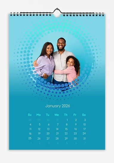 Calendar template "Lovely family with daughter in an accent focusing frame on a gradient background": the background from the photos is identical to the backgrounds of the calendar.