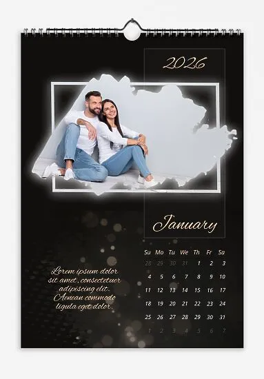 Lovers Calendar Template. Framed glowing photographs with quotes from the young couple.