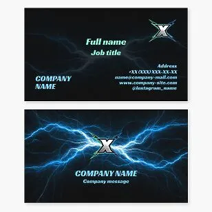 Business card template. Lightning bolt. Abstract. Letter X.