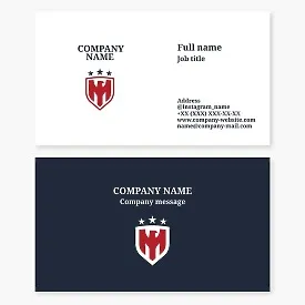 Business card template "Shield with patriotic eagle and stars". Letter M.