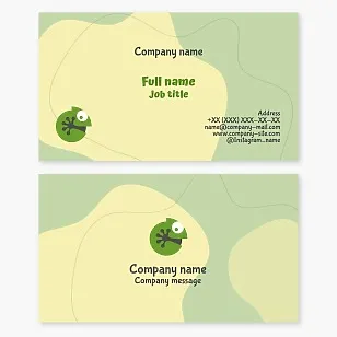 Business card template. Chameleon, a symbol of adaptation and flexibility. Children's brand. Extracurricular development center.
