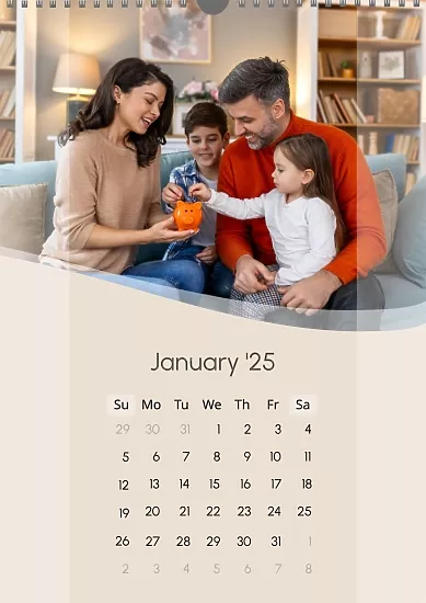 Happy family calendar template with beige background