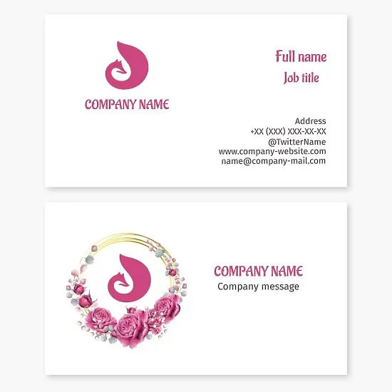Business card template Pink fox, beauty