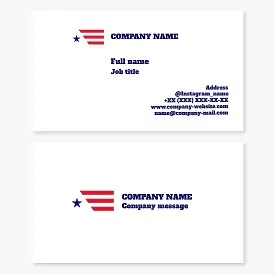 Patriotic business card template. Stylized US flag.