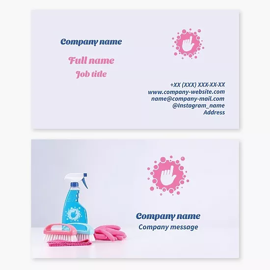 Business card template Cleaning of premises, cleaning company, materials and tools for cleaning