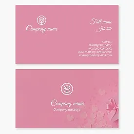 Business card template. Rose, gift for a loved one. Gift shop.