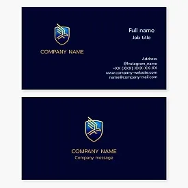 Business card template. Shield and attacking bird. Security and safety.