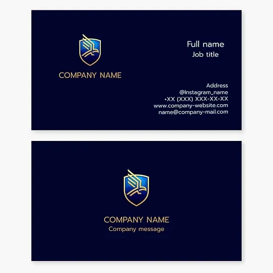 Business card template. Shield and attacking bird. Security and safety.