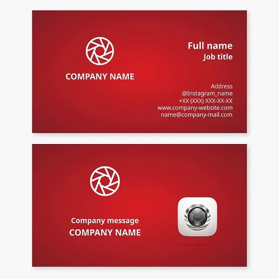 Business card template with camera shutter. Photographer, photo studio, photography training