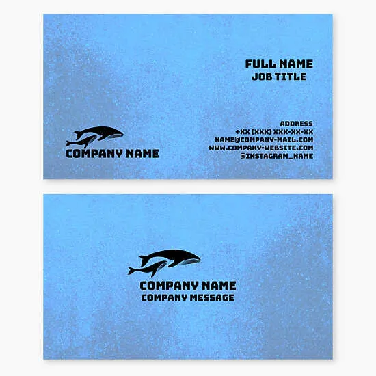 Business card template. Blue whales. A symbol of nature's power, wisdom, tranquility, eternity, rebirth, and deep emotions.