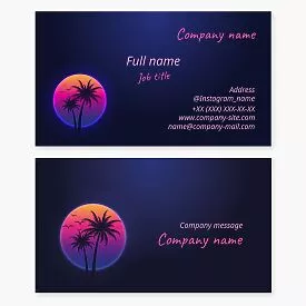 Retro Palm Tree Sunset Logo Business Card Template