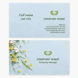 Business card template. Hands, heart, flowers. Abstraction.