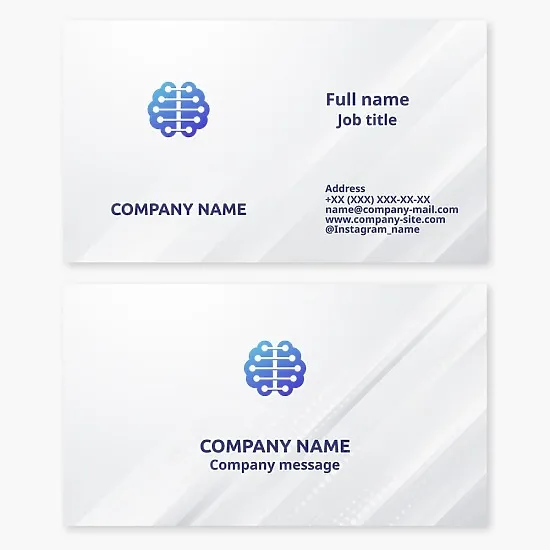 Business card template. Brain, circuit board, neural network. Artificial intelligence, digital and network technologies.