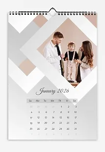 A "Young Family with a Daughter" calendar template with multiple frames in the colors of the photographs on a light background.