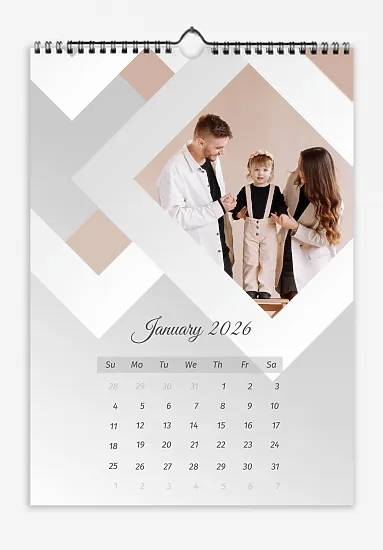 A "Young Family with a Daughter" calendar template with multiple frames in the colors of the photographs on a light background.