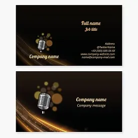 Business card template with microphone. Karaoke bar, Vocal competition, Radio podcast, Event host.