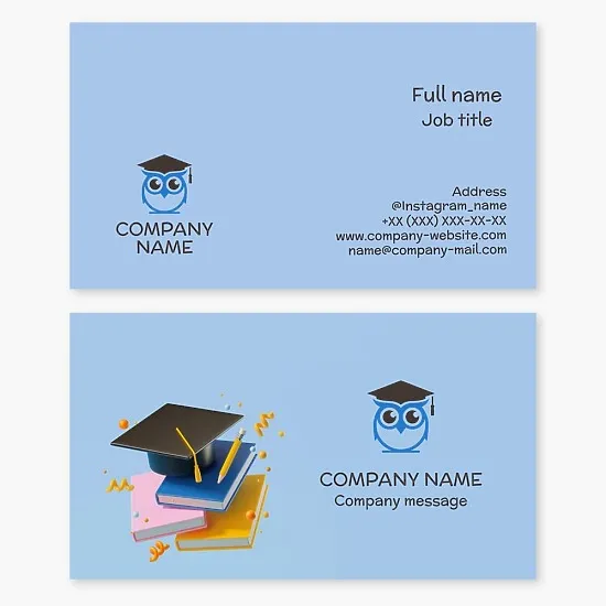 Business card template. Owl, education, study, tutor.